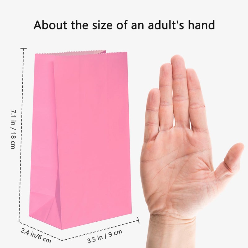 KEYYOOMY Mini Pink Paper Bags Pink Party Goodie Bags Small Party Favor Bag Paper Lunch Bag (100 CT, 3.5 X 2.4 X 7.1 In) - Image 2